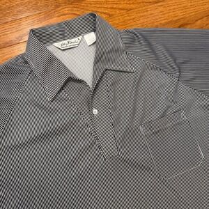 Vintage Lilly Dache Disco Polo Shirt Mens Large Black White Pinstripe Retro